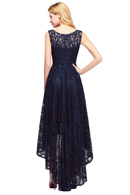 High Low A line U Neck Sleeveless Lace Formal Dress - YESBABYONLINE