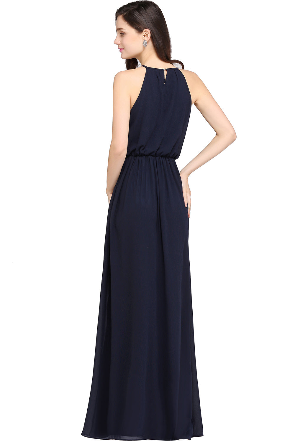 Casual Long Halter Chiffon Floor Length A Line Bridesmaid Dress - YESBABYONLINE