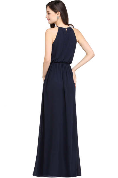 Casual Long Halter Chiffon Floor Length A Line Bridesmaid Dress - YESBABYONLINE