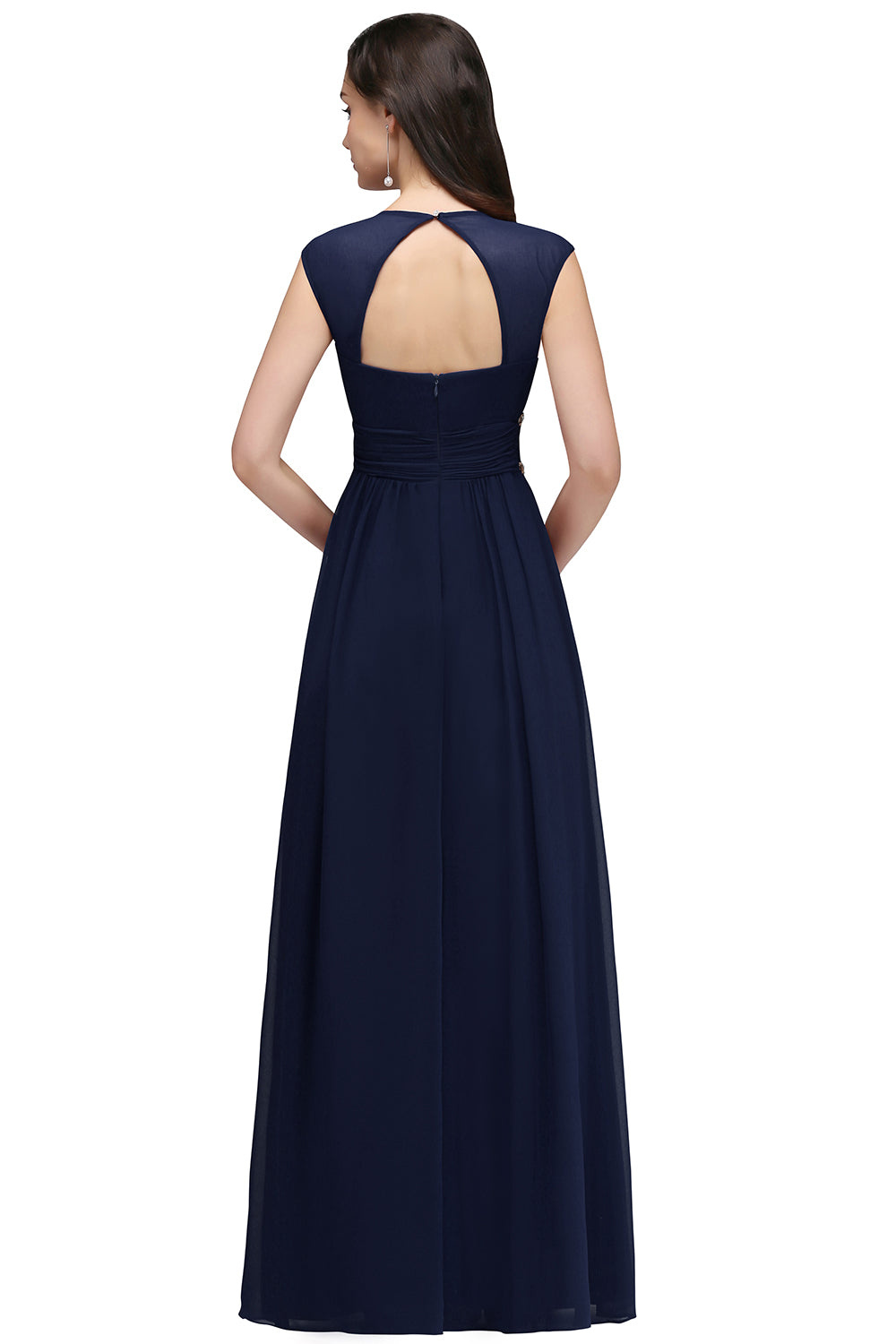 V Neck A Line Off The Shoulder Chiffon Long Bridesmaid Dress - YESBABYONLINE