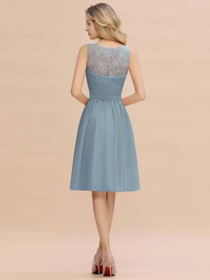Simple Short A Line V-neck Chiffon Knee Length Bridesmaid Dress - YESBABYONLINE