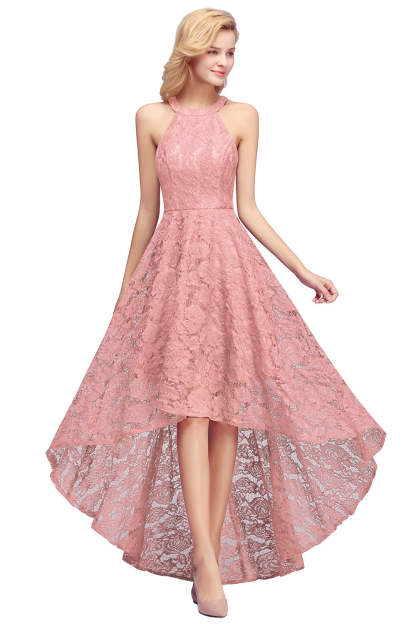 High Low A Line Halter Lace Evening Formal Dress - YESBABYONLINE