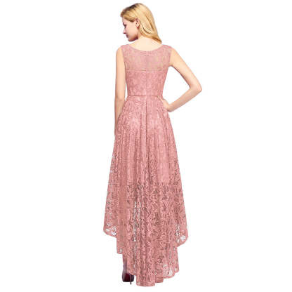 High Low A line U Neck Sleeveless Lace Formal Dress - YESBABYONLINE