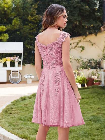 Short Tulle A line Sleeveless Knee Length Homecoming Dress - YESBABYONLINE