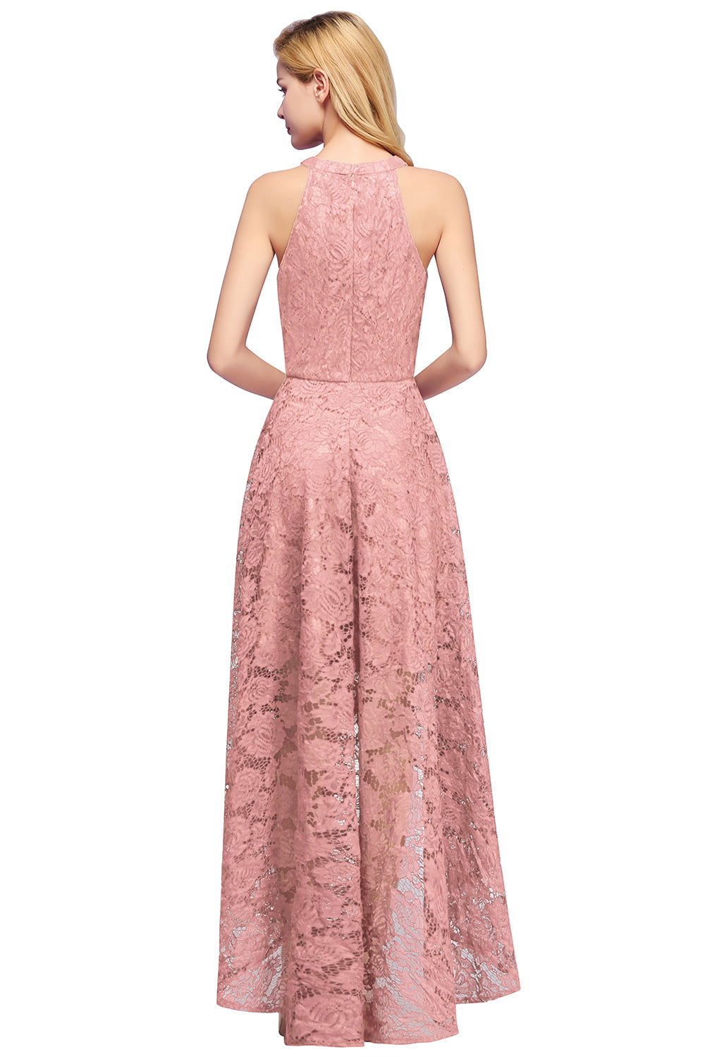 High Low A Line Halter Lace Evening Formal Dress - YESBABYONLINE