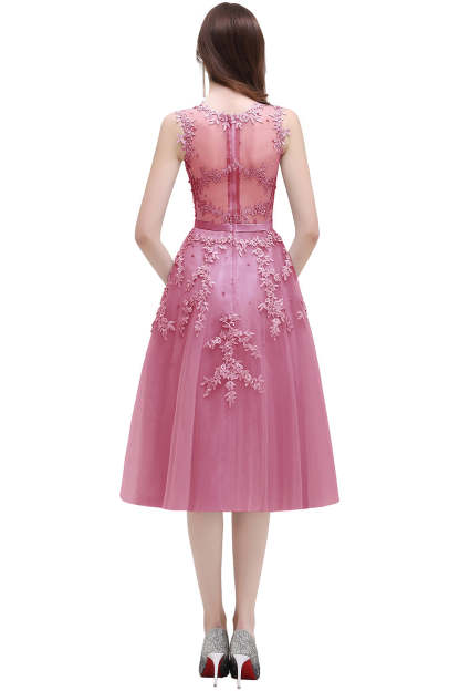 Short A Line Sleeveless Crew Neck Tulle Lace Formal Dress - YESBABYONLINE