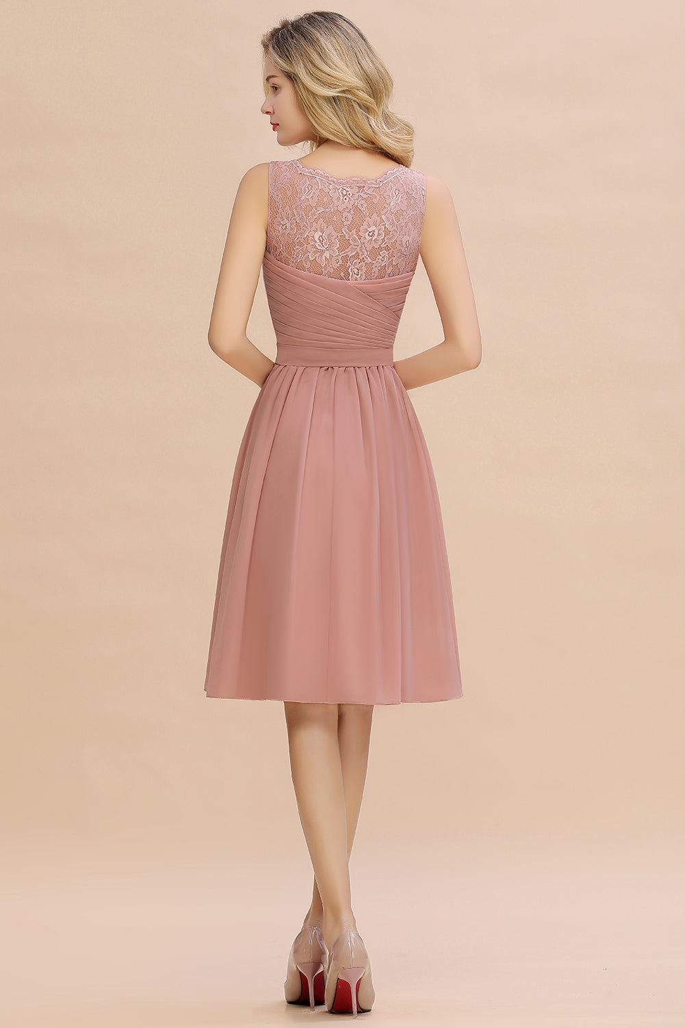 Simple Short A Line V-neck Chiffon Knee Length Bridesmaid Dress - YESBABYONLINE