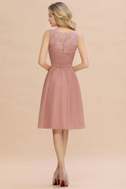 Simple Short A Line V-neck Chiffon Knee Length Bridesmaid Dress - YESBABYONLINE