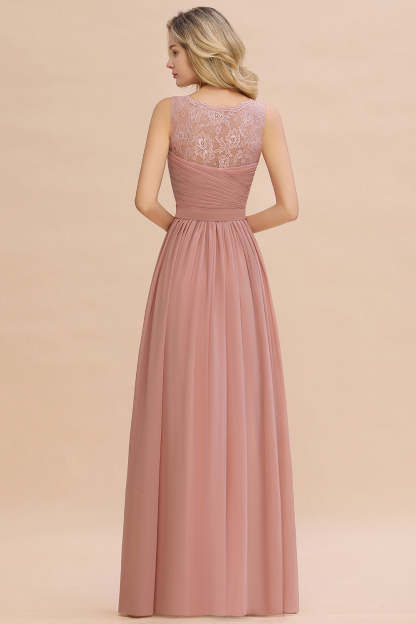 Long A line V-neck Ruffle Sleeveless Chiffon Bridesmaid Dress - YESBABYONLINE