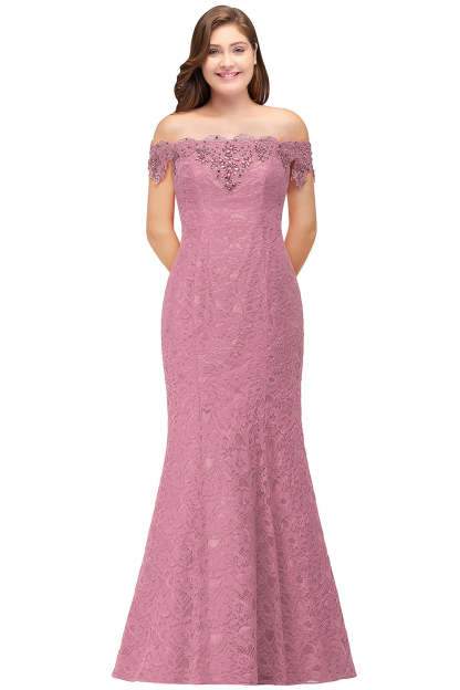 Long Mermaid Off the Shoulder Lace Floor Length Evening Dresses - YESBABYONLINE