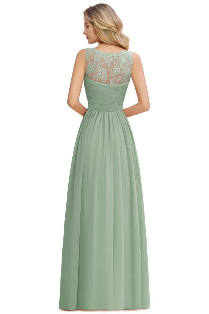 Long A line V-neck Ruffle Sleeveless Chiffon Bridesmaid Dress - YESBABYONLINE