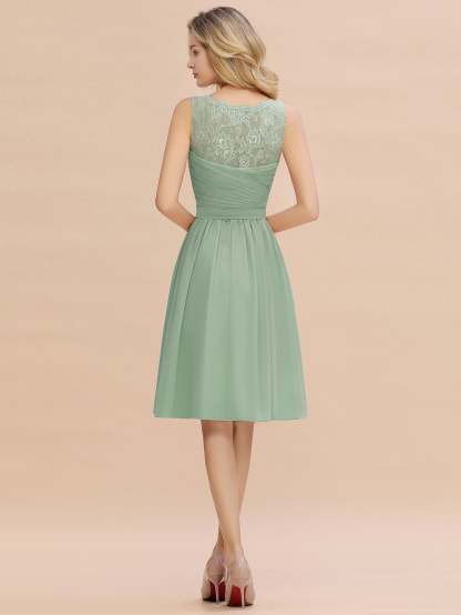 Simple Short A Line V-neck Chiffon Knee Length Bridesmaid Dress - YESBABYONLINE