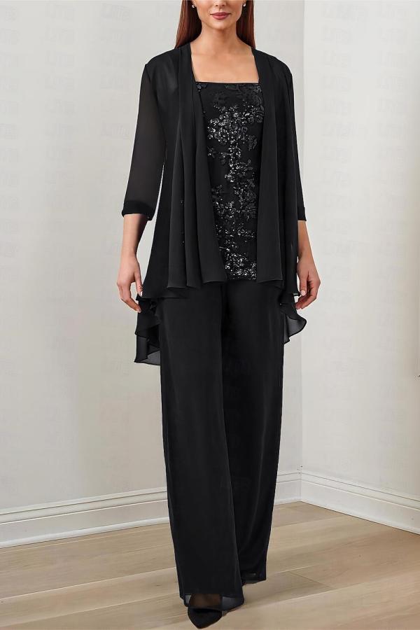 Elegant Long Appliques Lace Mother of the Bride Dress Chiffon Jumpsuit