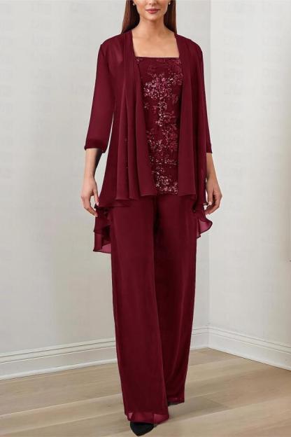 Elegant Long Appliques Lace Mother of the Bride Dress Chiffon Jumpsuit