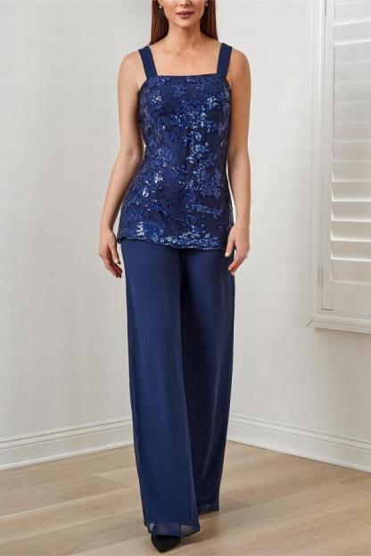 Elegant Long Appliques Lace Mother of the Bride Dress Chiffon Jumpsuit