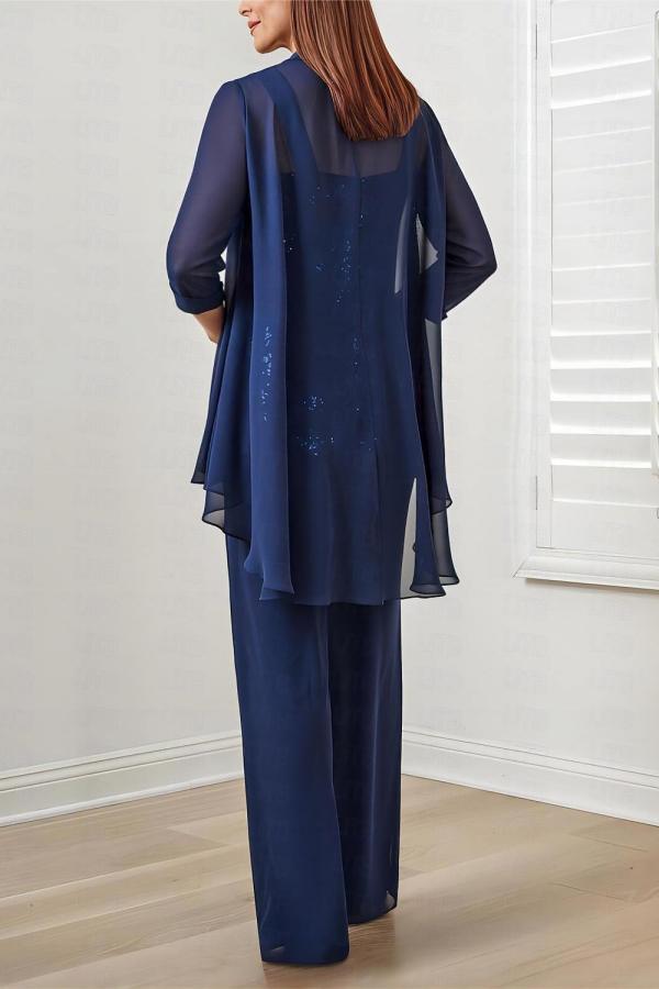 Elegant Long Appliques Lace Mother of the Bride Dress Chiffon Jumpsuit