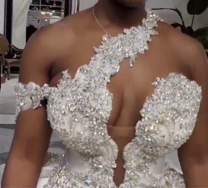 Elegant Slit Appliques Lace Beaded One Shoulder Mermaid Wedding Dress 
