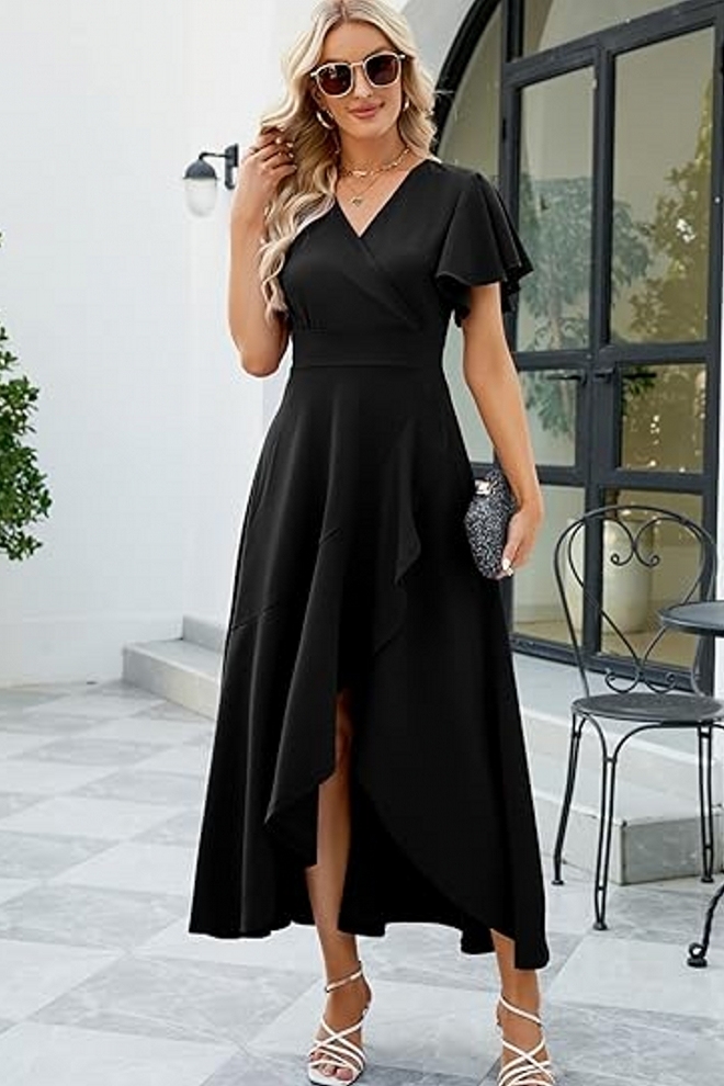 Elegant V-neck High Low Chiffon A-Line Mother of The Bride Dress with Slit