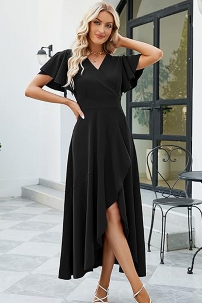 Elegant V-neck High Low Chiffon A-Line Mother of The Bride Dress with Slit
