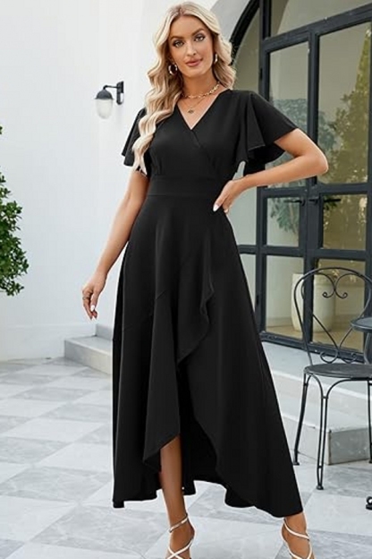 Elegant V-neck High Low Chiffon A-Line Mother of The Bride Dress with Slit