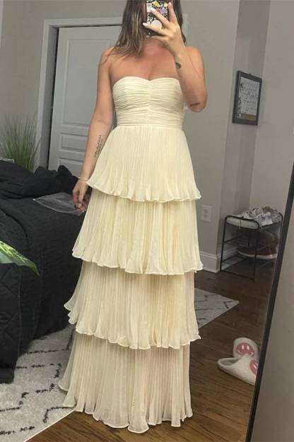 Strapless Emerald Green Ruffle Multi-Layer Long Prom Dress