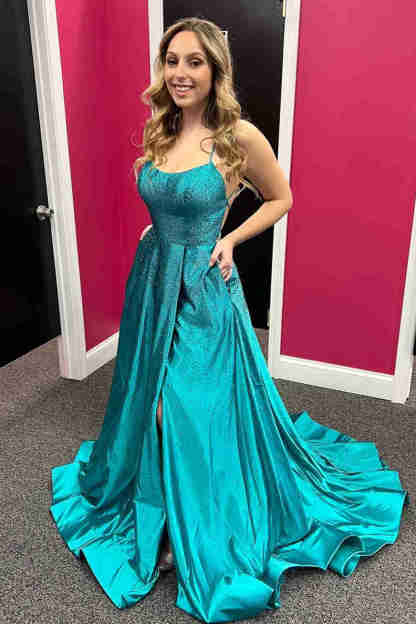 Elegant Lilac High Slit Long Prom Dress with Rhinestones