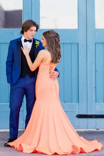 Mermaid Halter Orange Long Prom Dress