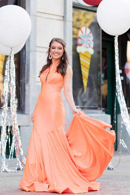 Mermaid Halter Orange Long Prom Dress