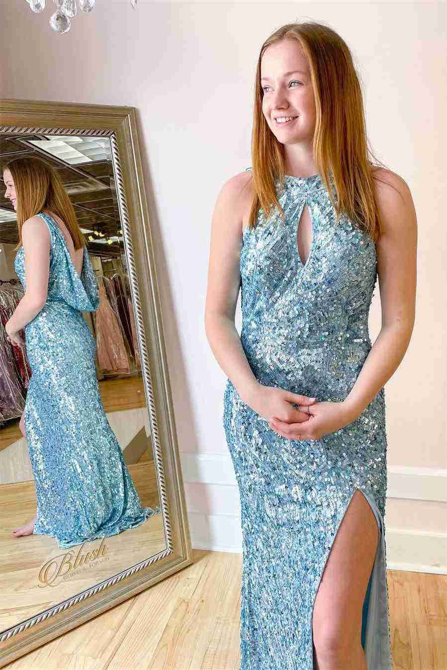 Tiffany Blue Key Hole Backless Long Prom Dress  YESBABYONLINE
