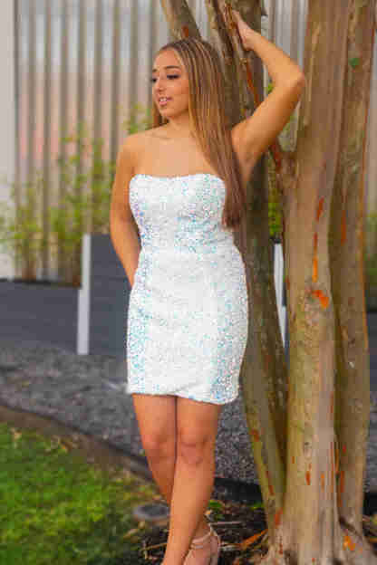 Fitted Strapless Black Sequined Homecoming Dress