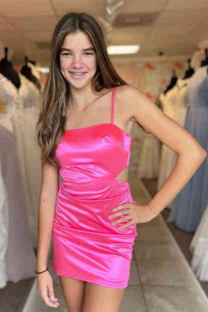 Simple Turquoise Side Cutout Mini Homecoming Dress
