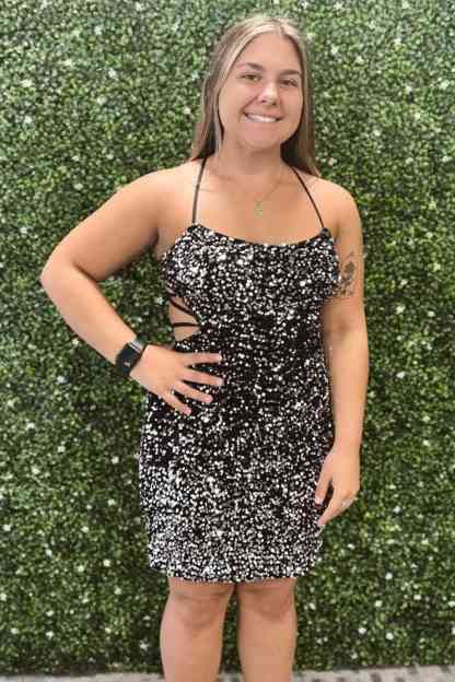 Tie Back Silver Sequins Bodycon Homecoming Dress