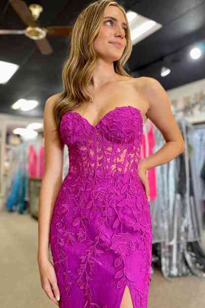 Mermaid Sweetheart Black Appliques Slit Long Prom Dress