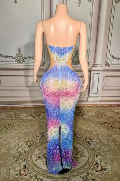 Rainbow Strapless Rhinestones Long Open Back Zipper Prom Dress Yesbabyonline 