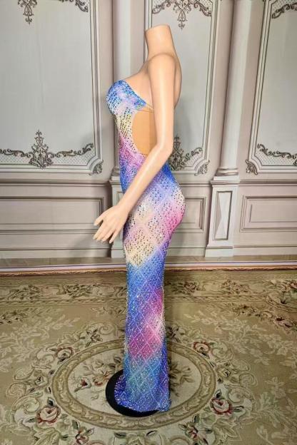 Rainbow Strapless Rhinestones Long Open Back Zipper Prom Dress Yesbabyonline 