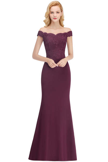 Long Off-the-shoulder Appliques Lace Mermaid Bridesmaid Dress - YESBABYONLINE