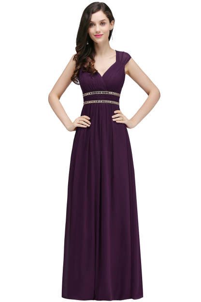 V Neck A Line Off The Shoulder Chiffon Long Bridesmaid Dress - YESBABYONLINE