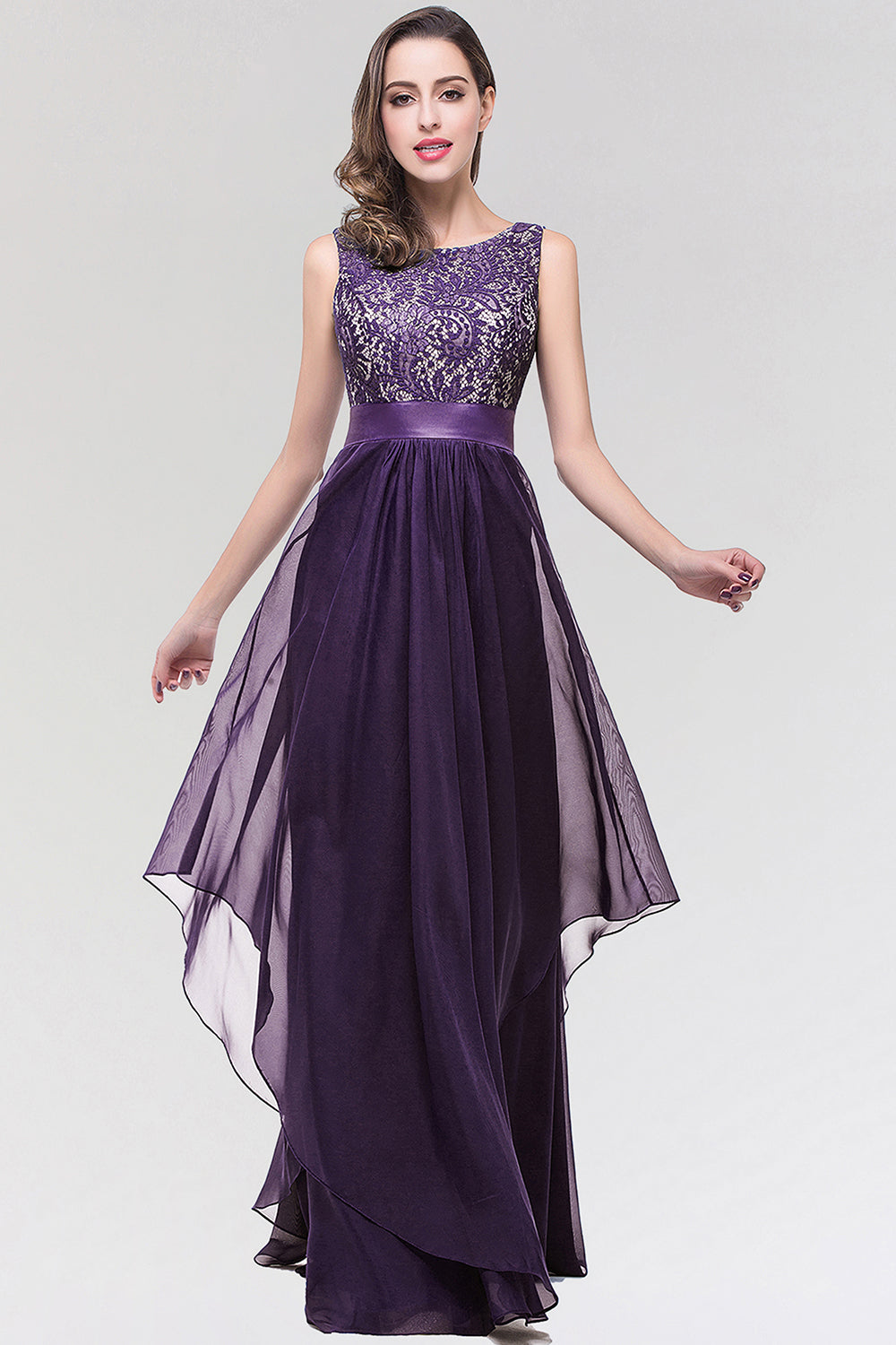 Long Scoop Neck Off The Shoulder Chiffon Formal Dress with Appliques Lace - YESBABYONLINE