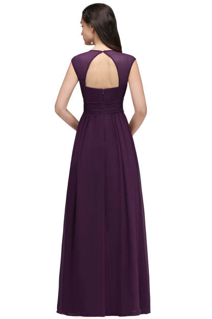 V Neck A Line Off The Shoulder Chiffon Long Bridesmaid Dress - YESBABYONLINE