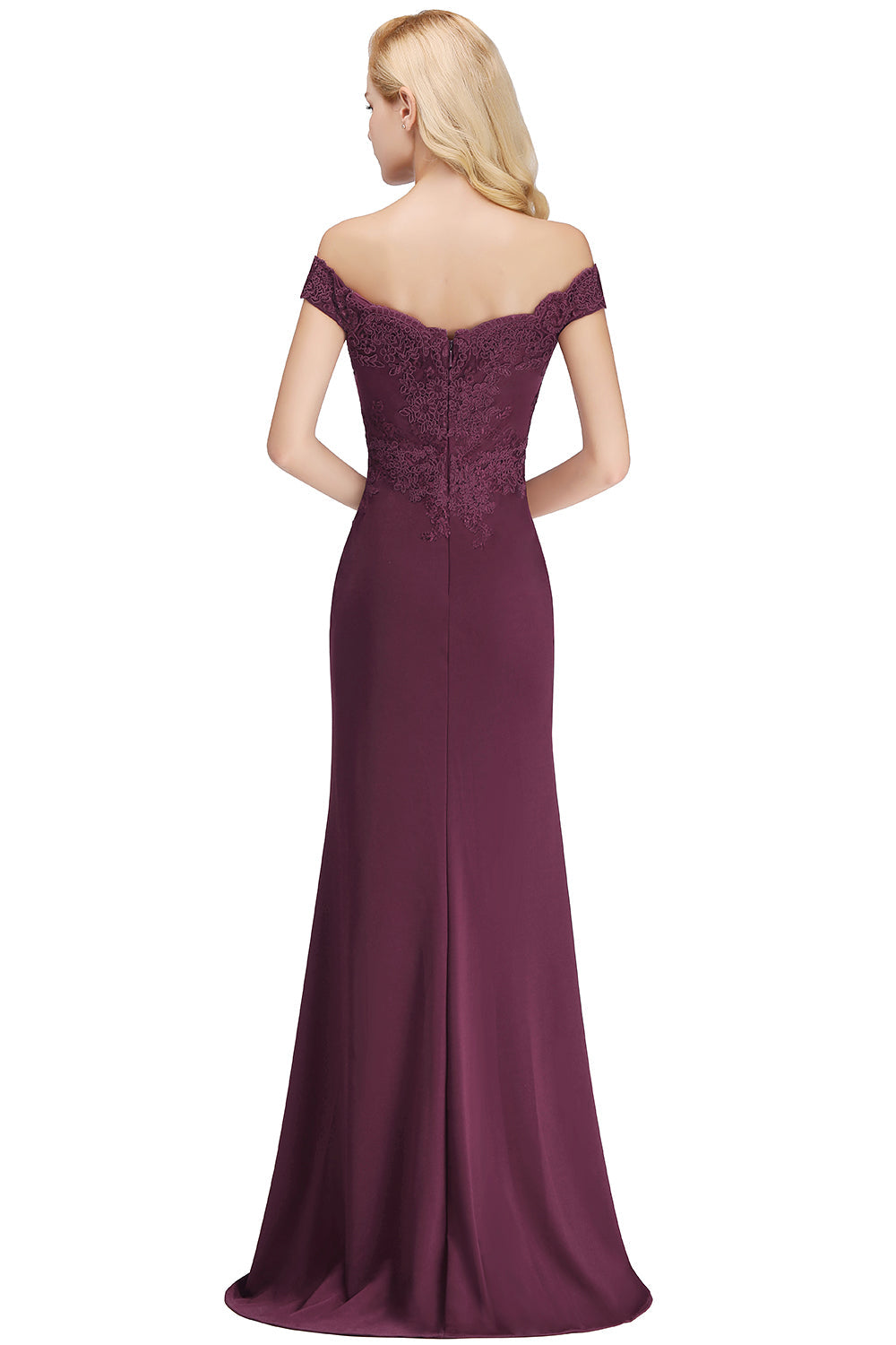 Long Off-the-shoulder Appliques Lace Mermaid Bridesmaid Dress - YESBABYONLINE