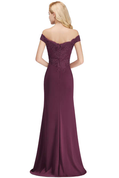 Long Off-the-shoulder Appliques Lace Mermaid Bridesmaid Dress - YESBABYONLINE