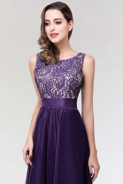 Long Scoop Neck Off The Shoulder Chiffon Formal Dress with Appliques Lace - YESBABYONLINE