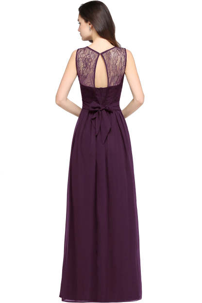 Long Off The Shoulder Round Neck Chiffon Bridesmaid Dress with Floral Lace and Ruffle - YESBABYONLINE