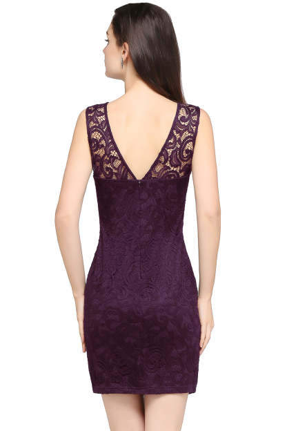 Short Mermaid Scoop Neck Lace Knee Length Formal Dress - YESBABYONLINE