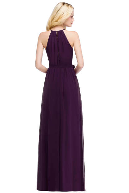 Long A line Halter Chiffon Ruffle Floor Length Bridesmaid Dress - YESBABYONLINE