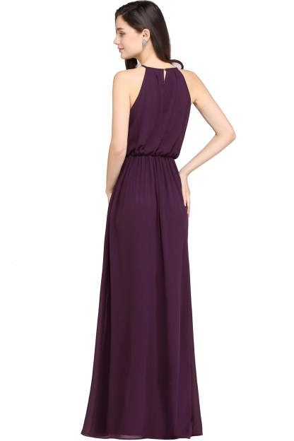 Casual Long Halter Chiffon Floor Length A Line Bridesmaid Dress - YESBABYONLINE