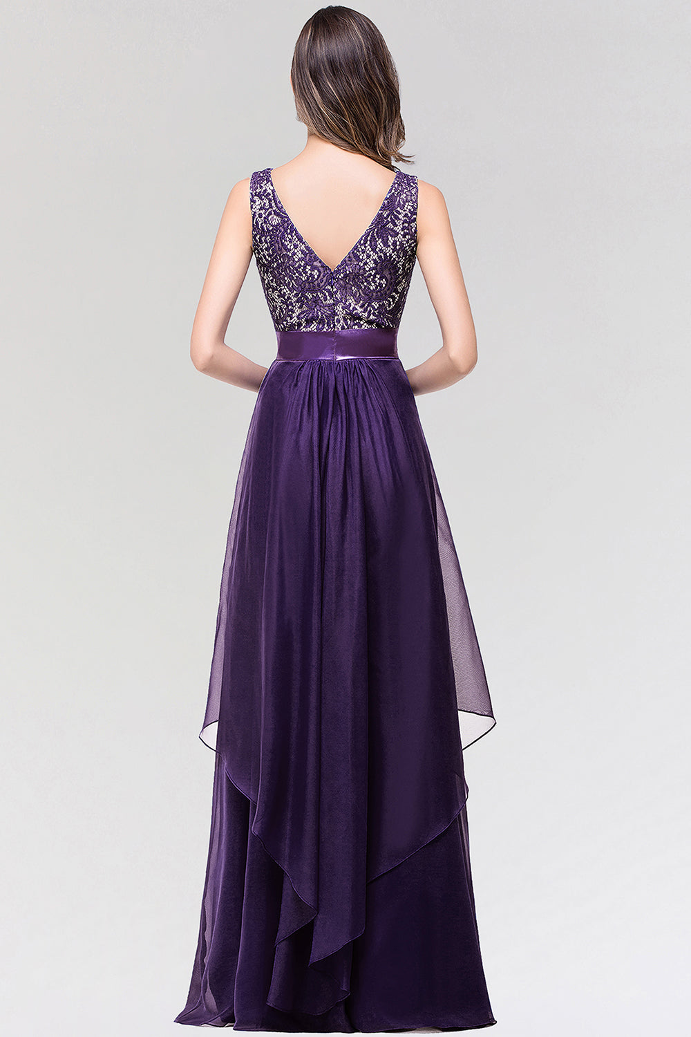 Long Scoop Neck Off The Shoulder Chiffon Formal Dress with Appliques Lace - YESBABYONLINE