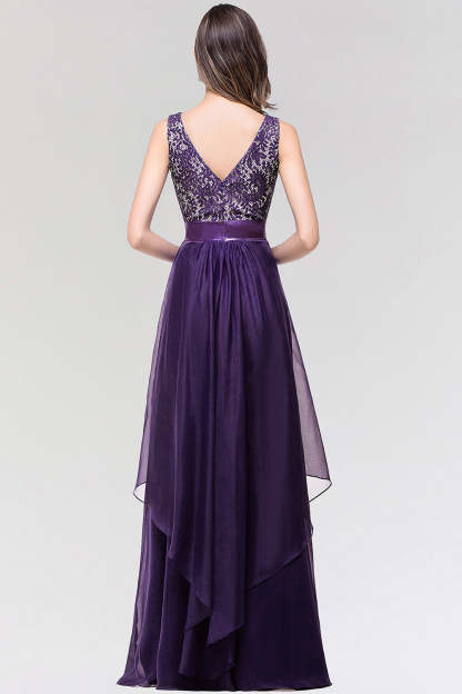 Long Scoop Neck Off The Shoulder Chiffon Formal Dress with Appliques Lace - YESBABYONLINE