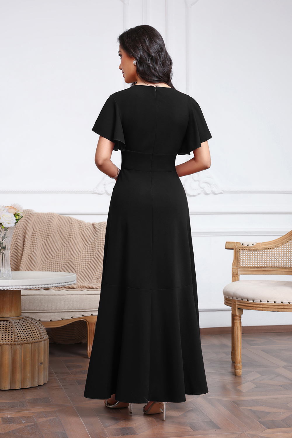 Elegant V-neck High Low Chiffon A-Line Mother of The Bride Dress with Slit