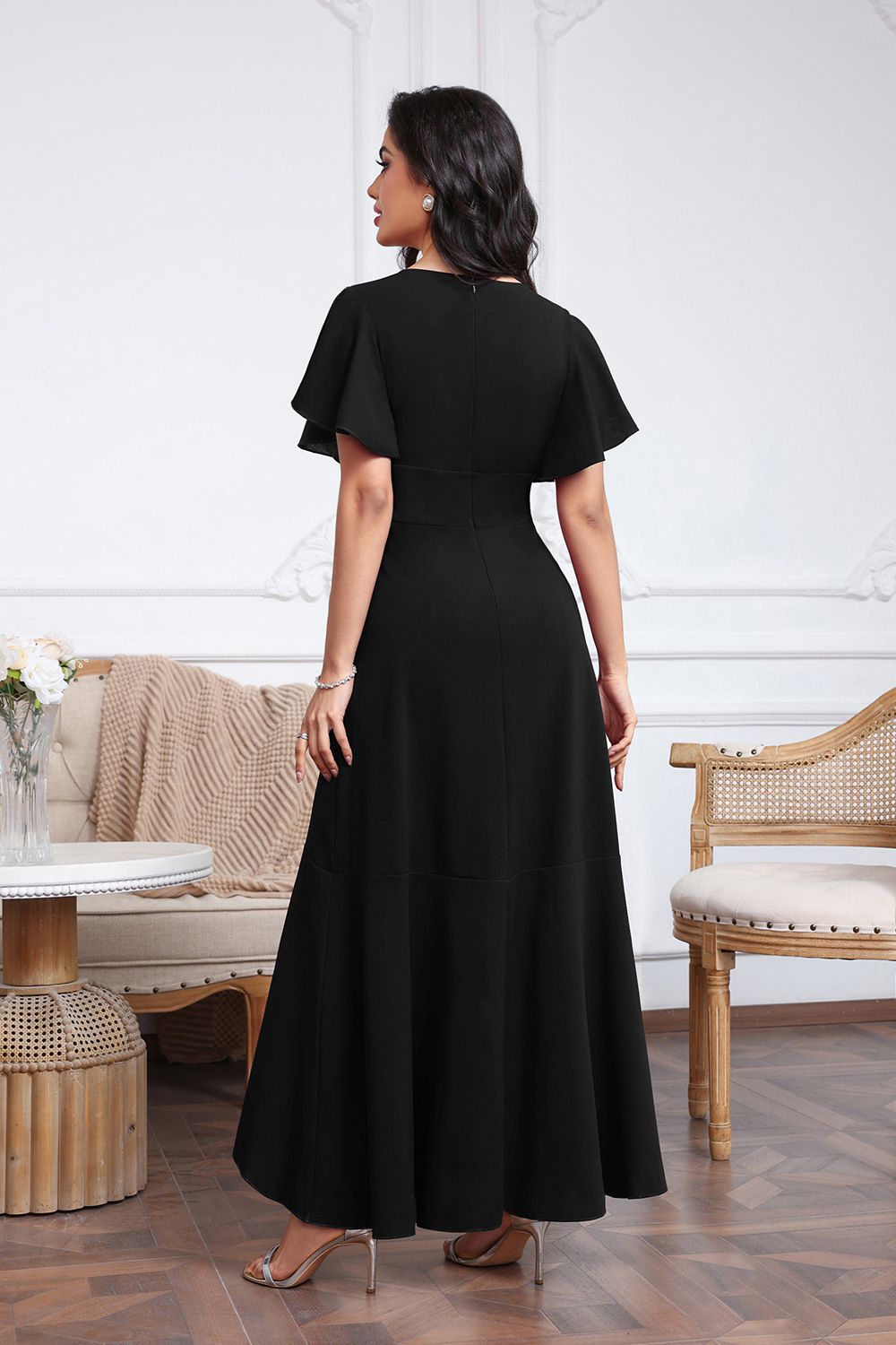 Elegant V-neck High Low Chiffon A-Line Mother of The Bride Dress with Slit